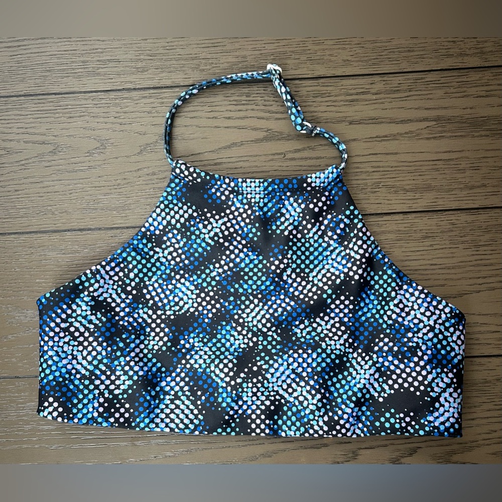 Zella Girl Reversible Swimsuit Top In Black Multi Lota Print Size 16 New